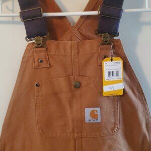 NWT Kids Carhartt Duckcloth Canvas Overalls, Brown, Size 14